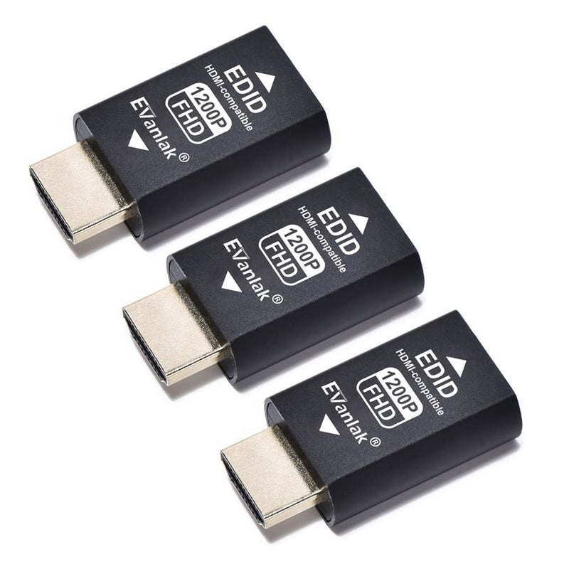EVanlak Hdmi Edid Emulator Passthrough Dongle Eliminated Emulator Adapter 3rd Generrtion Work with Mac Thunderbolt to HDMI Switches/Extender/AV Receiver/Video Splitters -1920x1200@59hz-3pack - Image 1